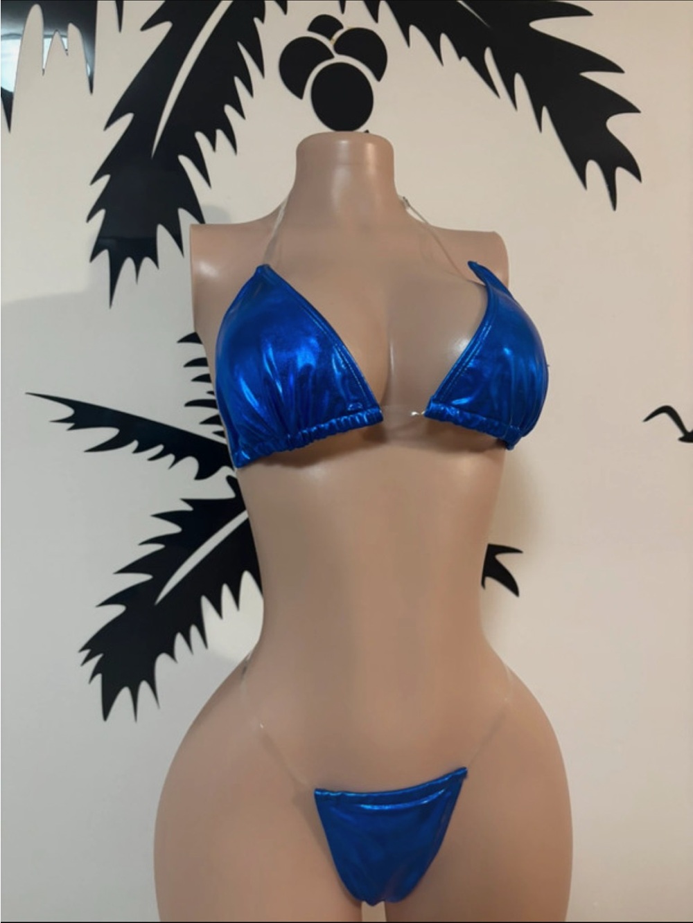 Metallic Blue Triangle Bikini Set - Women Swim